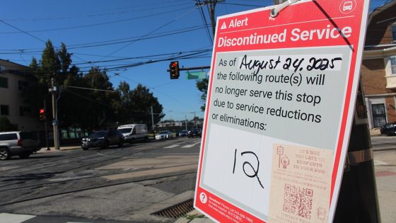 A sign for a SEPTA bus route that will be canceled August 24, 2025