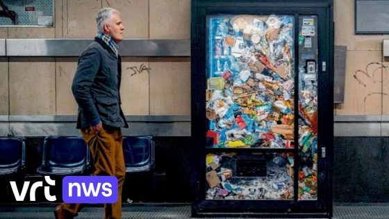 Gezien in Brusselse metrostations: man met psychische problemen propt snoepautomaten vol afval 