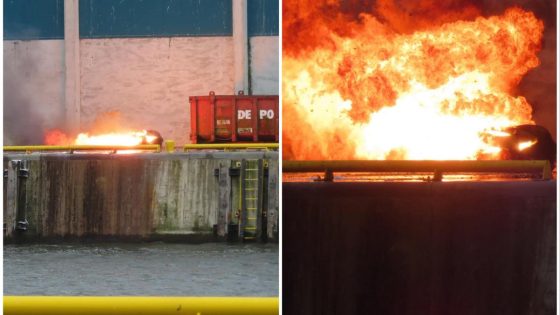 Update. Springtuig brandt uit aan dok in Oostende, DOVO neemt explosief mee 