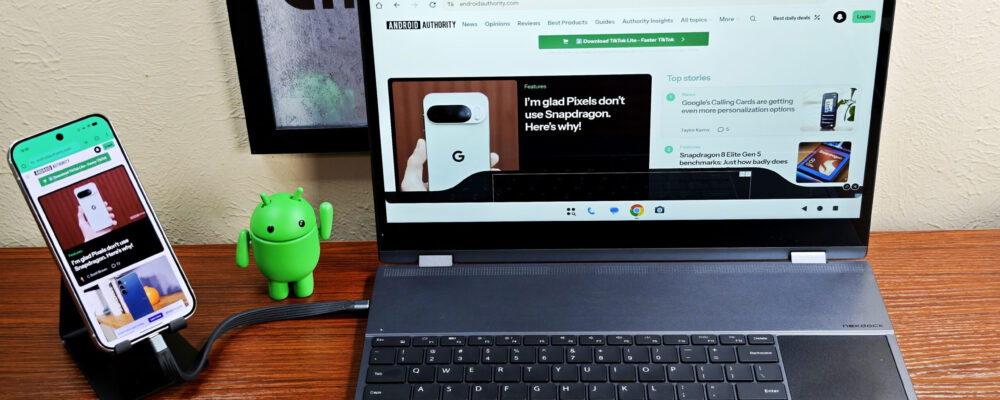 Chrome running on an Android phone and an external monitor