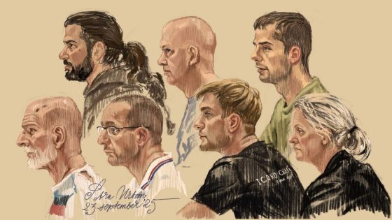 Dave van N., Peter van D., Erik D., Maurice Z., Laurens K., Jesse G. en Martine K. in de rechtbank.